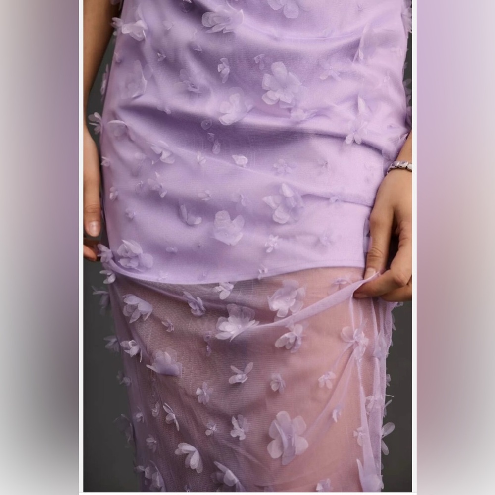 NWT Anthropologie | Lavender Midi Dress with Floral Appliqué - 10 - Picture 14 of 14